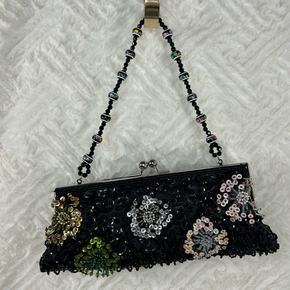 Black Beaded Purse with crossbody chain